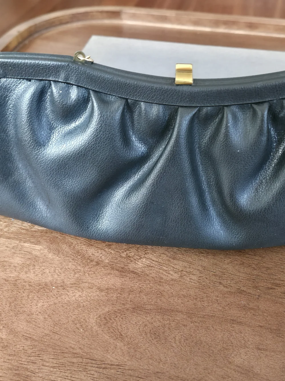 Vintage  Black Leather Clutch with Gold Accent